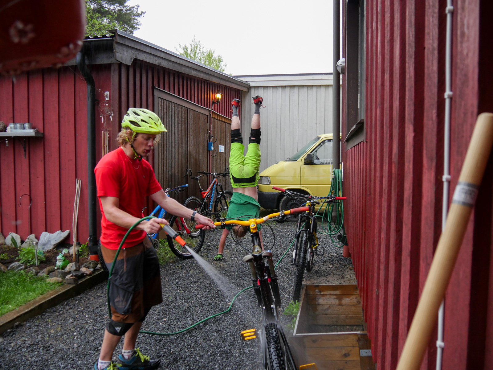 Bike cleaning handstand