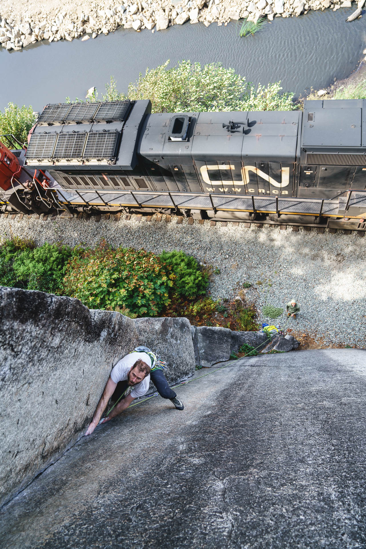 climbing over train